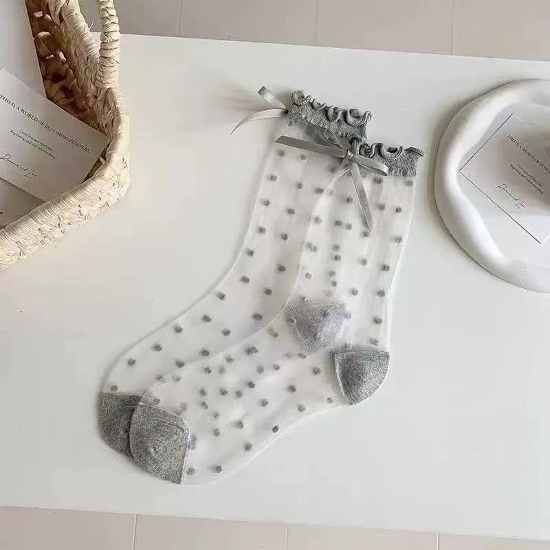 Ice Silk Breathable Socks with Polka Dot Design